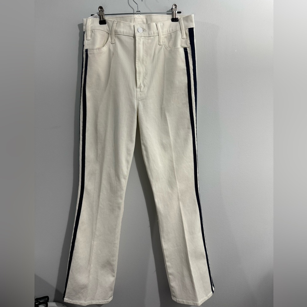 MOTHER Jeans The Hustler Ankle Solid White Striped Side Regular Size 29 - Picture 2 of 4